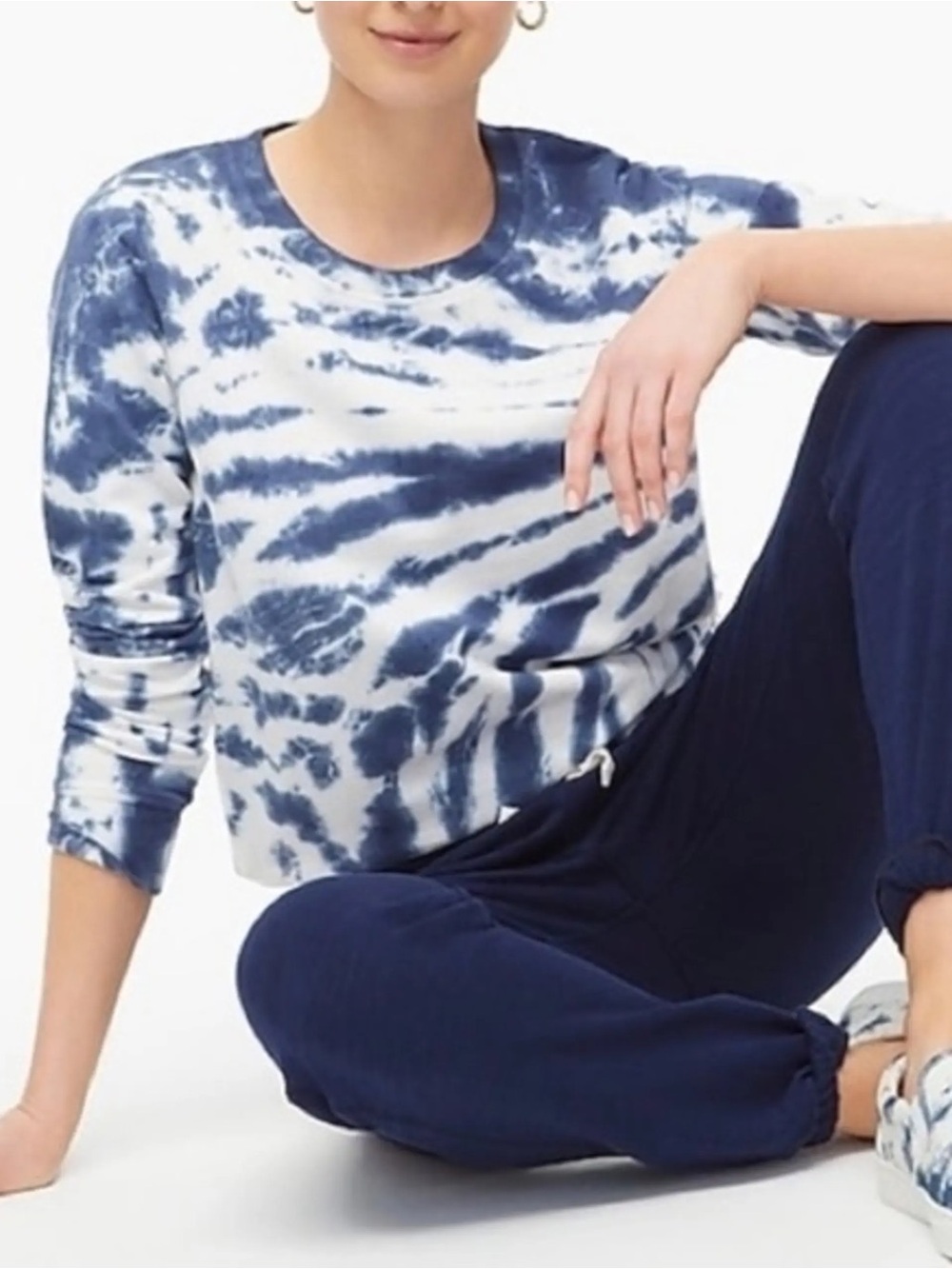 J. Crew Blue & White Tie Dye Crewneck Sweatshirt Size Small